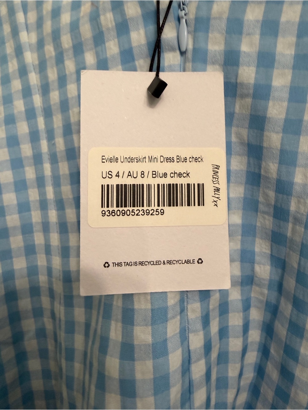 Light Blue Gingham V-Neck Sundress with White Hem - Picture 3 of 5